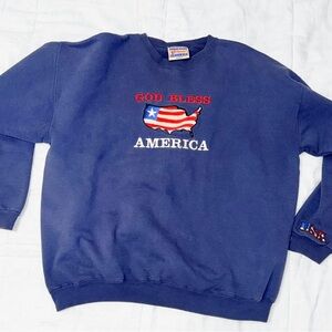 Hanes Blue God Bless America Men's Crewneck